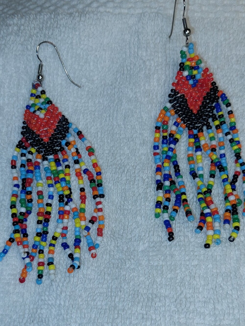 Handmade Multicolor Seed Bead Fringe Earrings - Women Jewelry